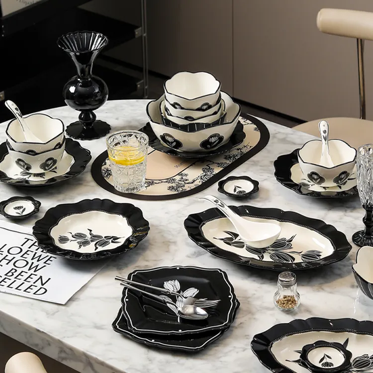 漫时光法式餐具碗盘家用套装陶瓷碗碟组合高颜值碗具乔迁结婚送礼