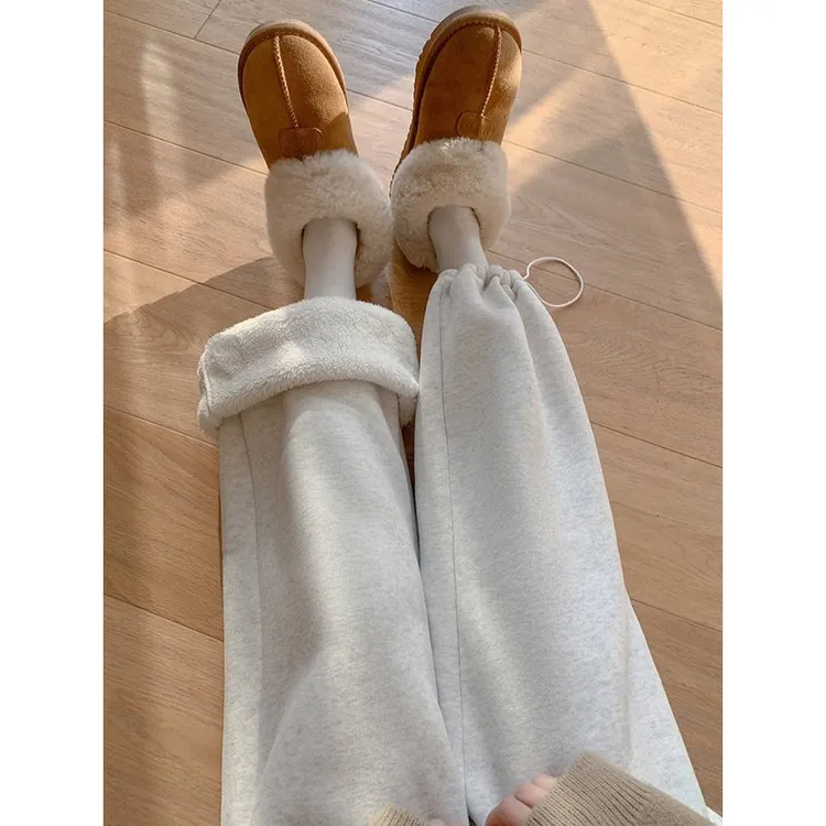 灰色卫裤女新款2025秋冬加绒高腰外穿阔腿棉裤休闲运动裤阔腿宽松