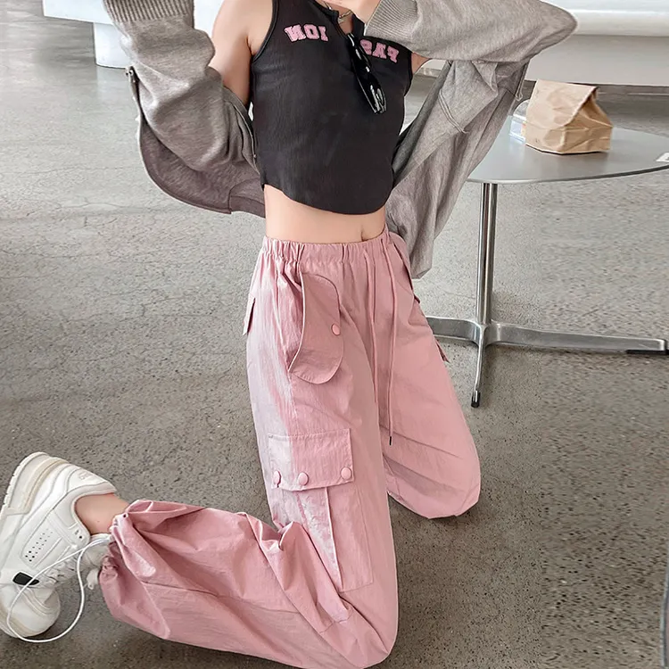 汐佑工装裤辣妹裤子女夏季新款美式直筒休闲阔腿裤高腰速干运动裤