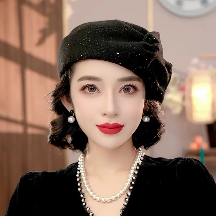 布塔秋冬新款小香风画家帽空姐贝雷帽百搭复古保暖气质秋冬PT2159