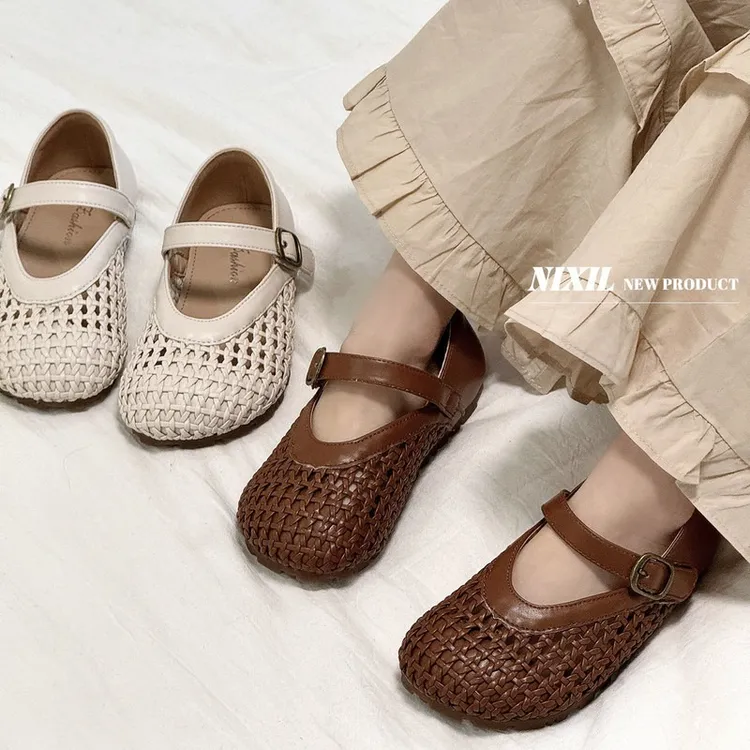 女童镂空凉爽透气浅口编织鞋2025夏季新款休闲豆豆鞋公主鞋单鞋潮