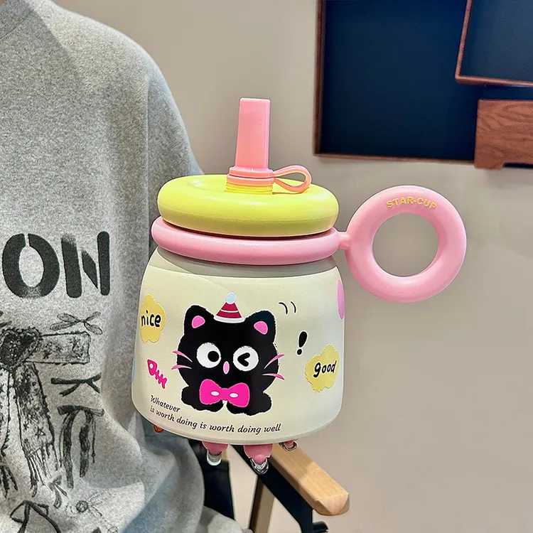 小猫杯子高颜值保温杯大容量316不锈钢桌面杯子女生便携生日礼物