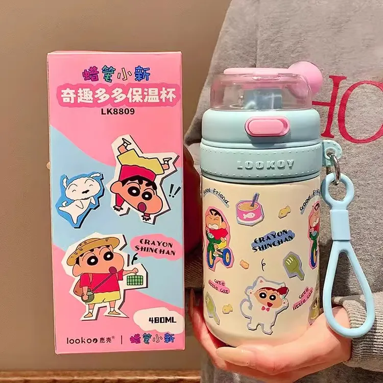 蜡笔小新保温杯新款女高颜值双饮杯学生上学专用水杯可爱生日礼物