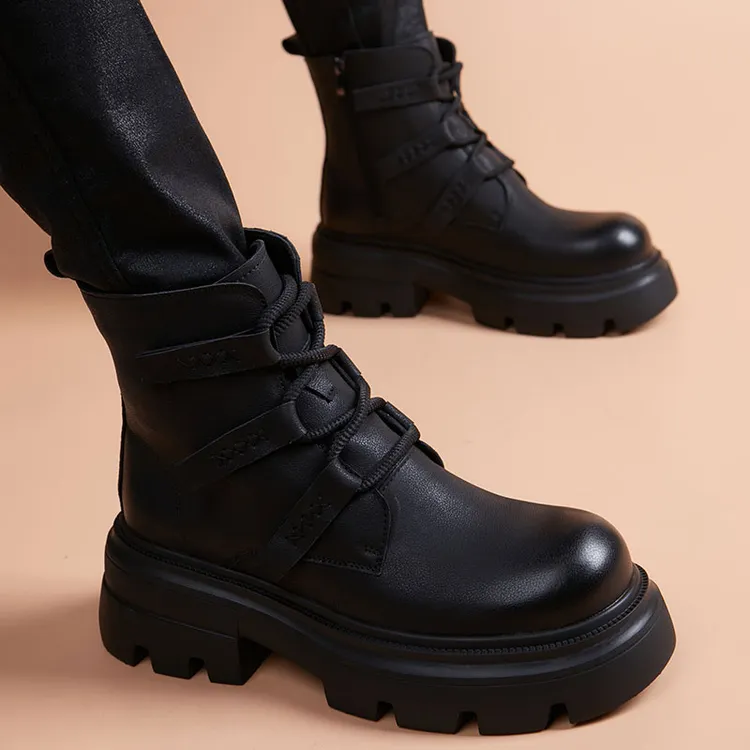 磨砂皮马丁靴男款2025新款中高帮皮靴英伦风潮流厚底内增高男靴子