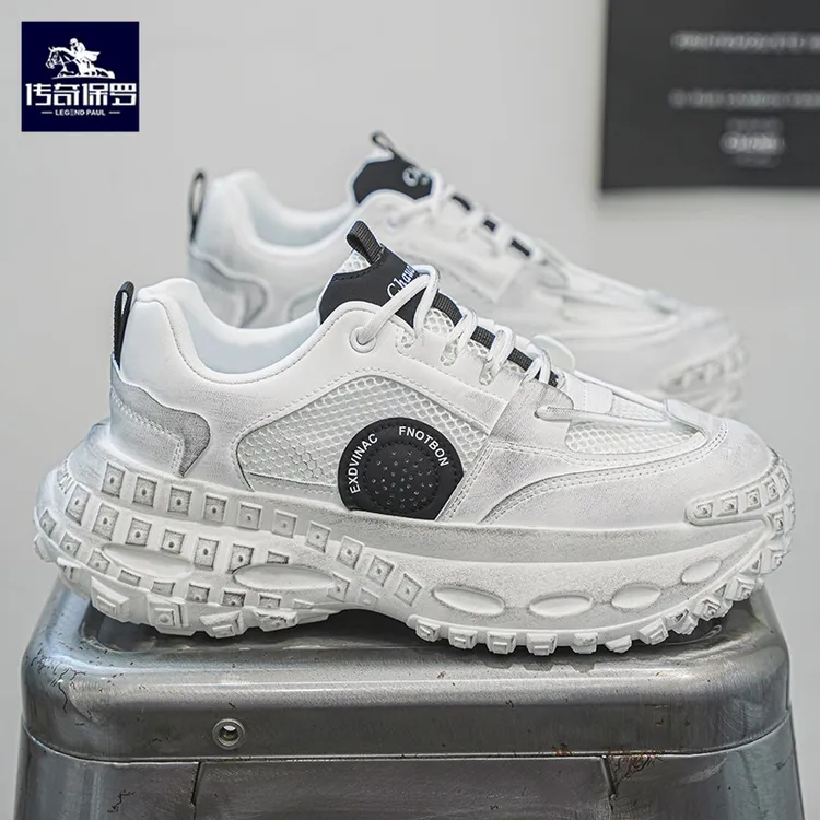 传奇保罗男鞋夏季2024新款老爹鞋时尚百搭透气休闲鞋运动小白潮鞋