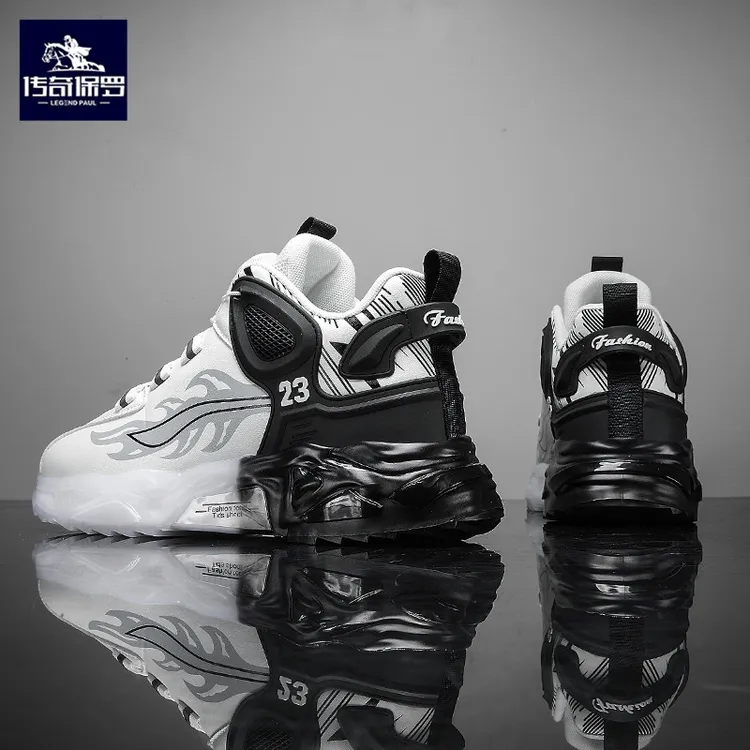 传奇保罗旋转纽扣男鞋2024新款秋季透气休闲百搭增高跑步运动潮鞋