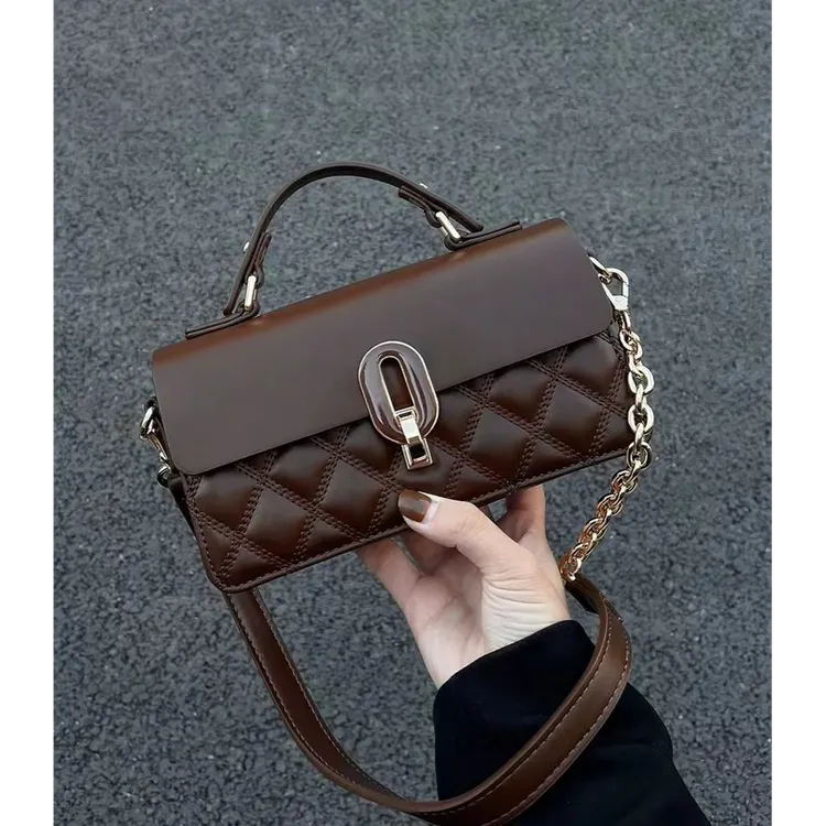 高级感轻奢小众咖色手提包包女式2024新款小香风链条单肩斜挎包夏