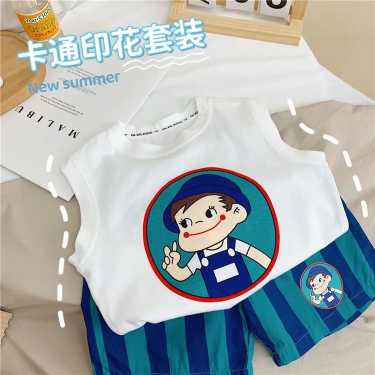 【沫沫家】宝宝夏款背心套装短袖+短裤卡通洋气夏季韩版印花两件套