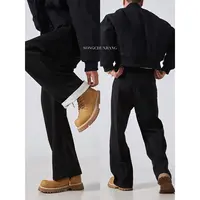 宋春江同款 秋冬新款毛呢休闲裤宽松直筒裤小众裤脚卷边设计潮流