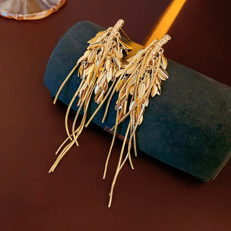 铜合金耳饰 新款时尚大气长款麦穗流苏耳环金色气质轻奢耳饰精致