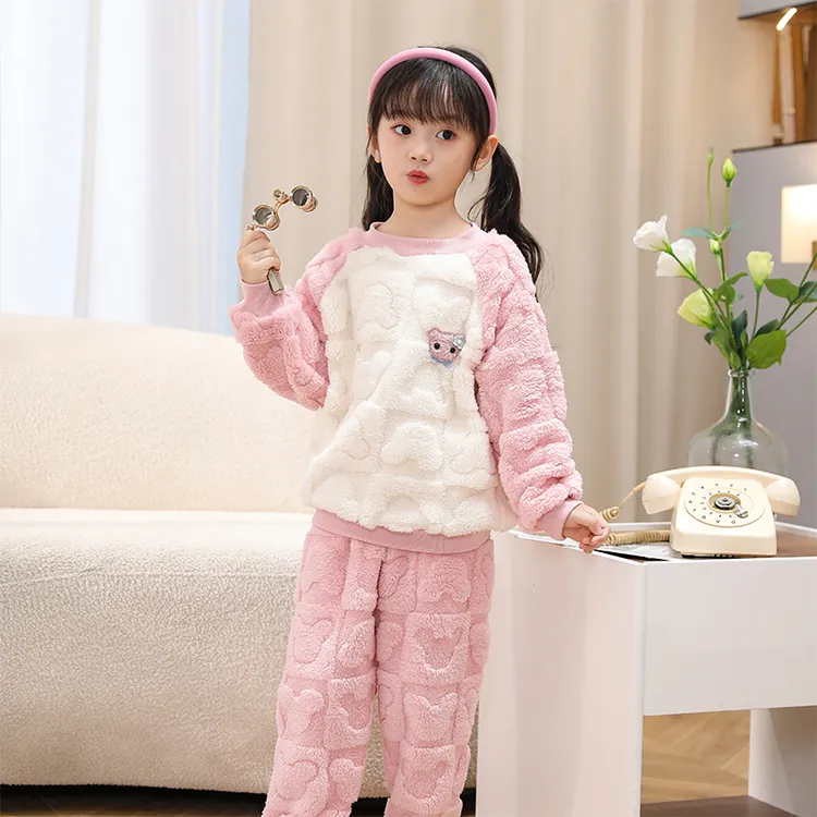 【现货】【萌娃穿搭】儿童秋冬加厚保暖法兰绒提花睡衣宝宝可爱家居服