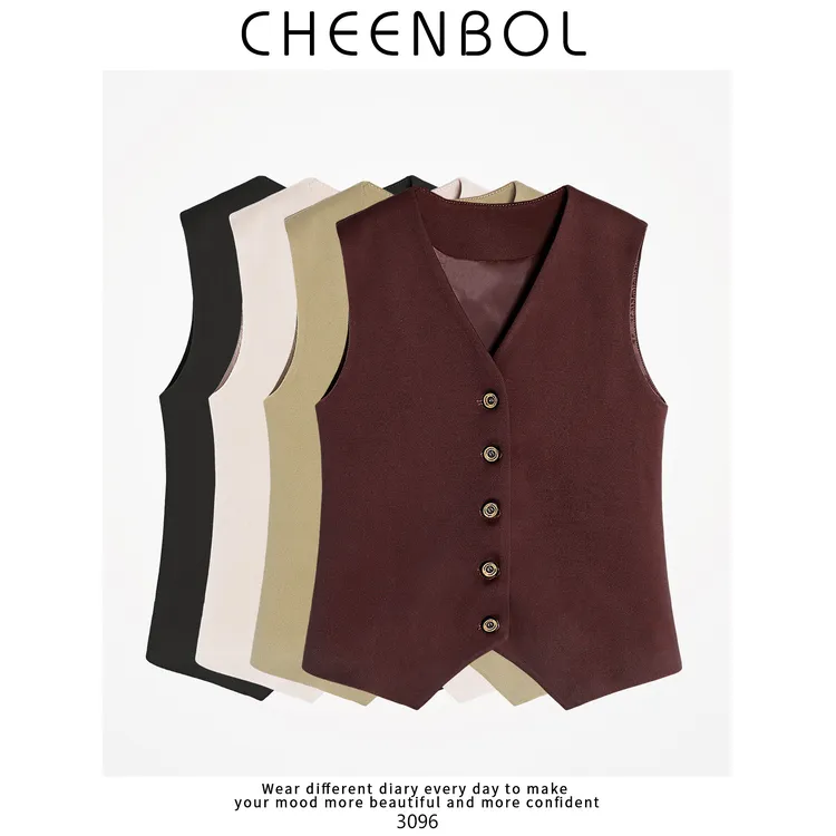 3096-2毛呢马甲背心女秋冬2025新款显瘦气质休闲时尚坎肩上衣修身