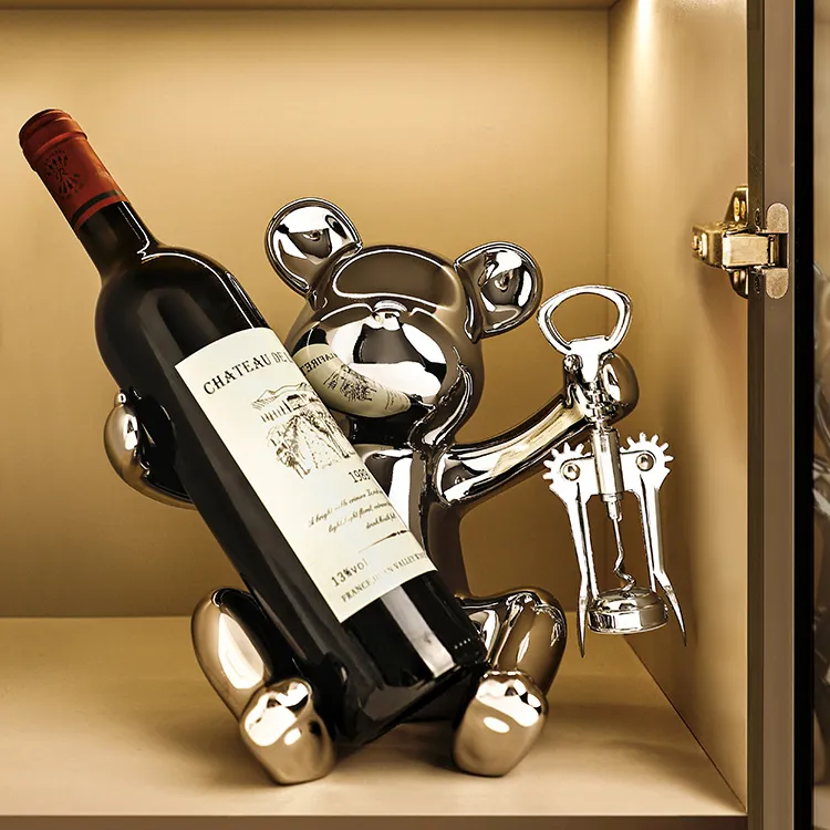 小熊红酒架家居客厅酒柜装饰品轻奢高档电视柜餐边柜创意乔迁摆件