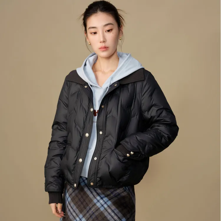 独束微胖M大码女装【华夫饼羽绒服】毛织领轻薄羽绒服外套24DS84007