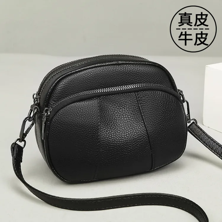 头层牛皮三层拉链2025新款时尚真皮单肩包女包百搭斜挎多层小包包