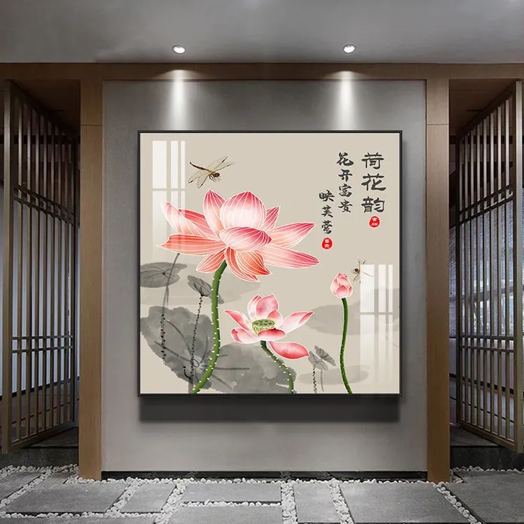 客厅装饰画沙发背景中式办公室挂画玄关九鱼图走廊餐厅正方形壁画
