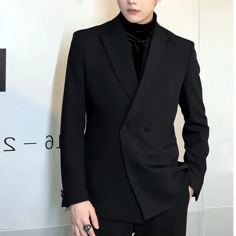 迪诺库克斯秋季高级西服套装男休闲设计感韩版职业黑色西装外套潮