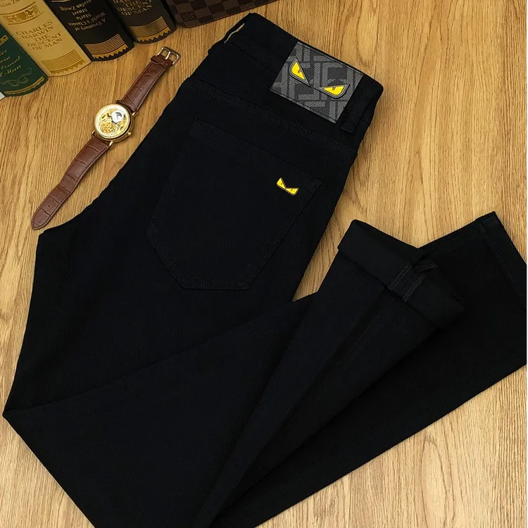 迪诺库克斯春夏季黑色牛仔裤男高端潮牌铸件印花休闲百搭修身长裤