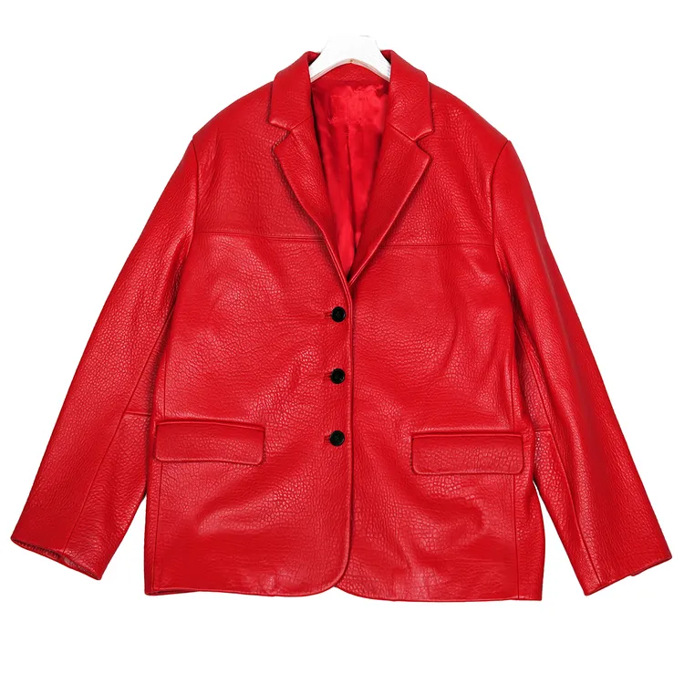 DIFOUR 中泡羊皮气质时尚西服红色西装