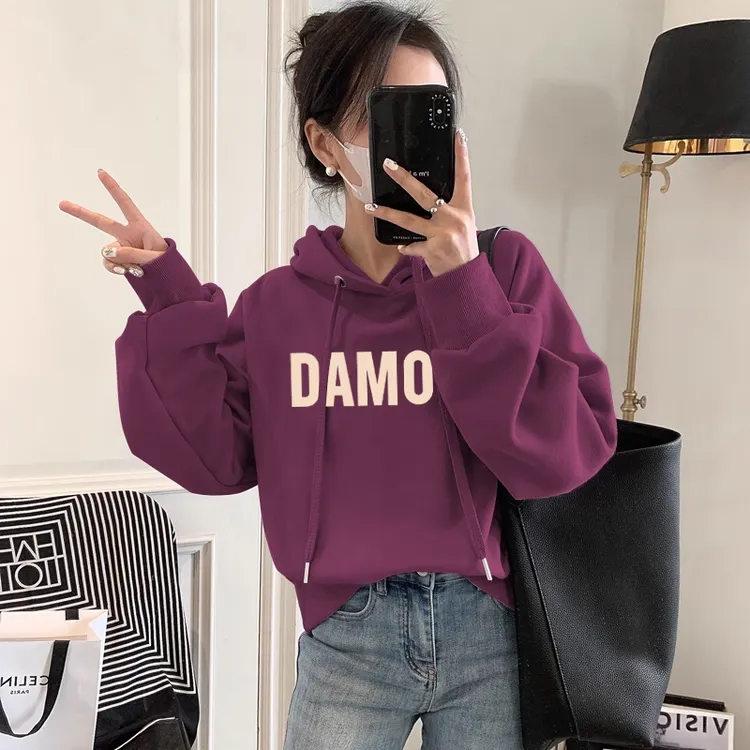 设计感小众秋冬新款2025加绒加厚套头连帽卫衣女短款宽松韩版外套