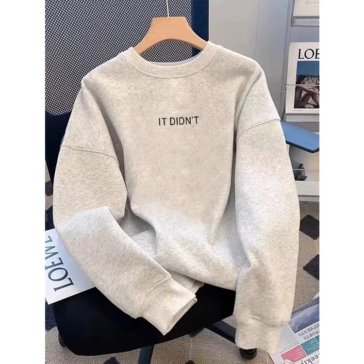 圆领套头打底衫加绒加厚卫衣女2025秋冬季新款宽松韩版潮情侣外套