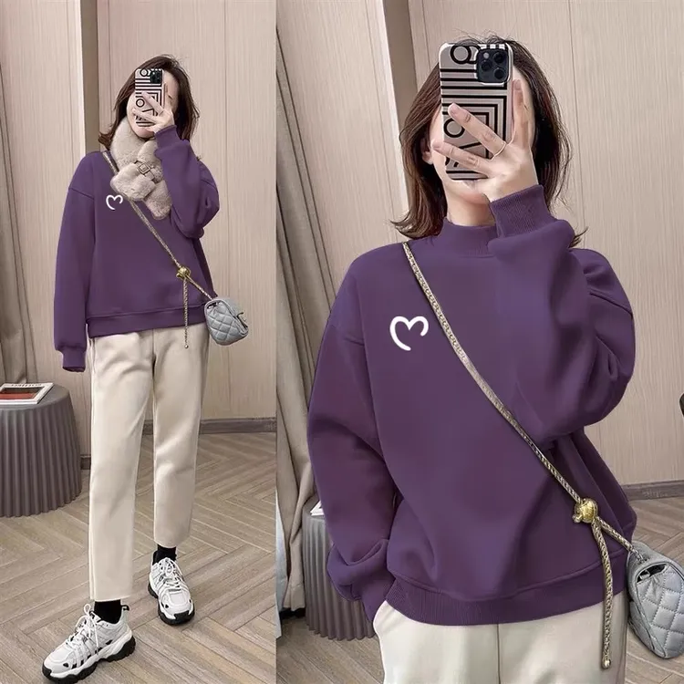 半高领套头卫衣女设计感小众宽松休闲百搭洋气上衣加绒加厚秋冬季