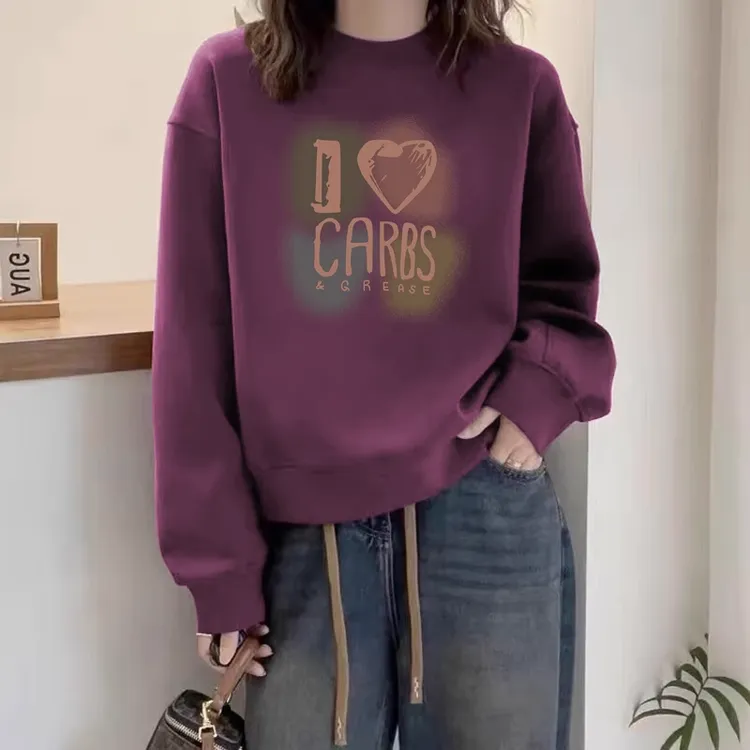 圆领套头打底衫加绒加厚卫衣女2025秋冬季新款宽松韩版潮情侣外套