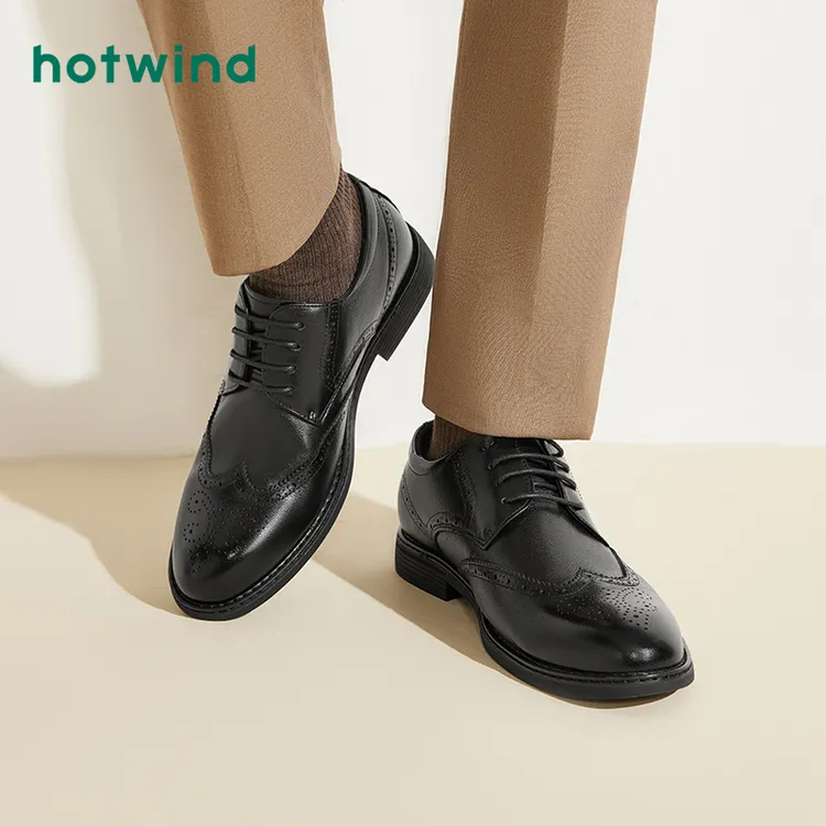 Hotwind/热风秋新款男士休闲皮鞋增高韩版商务雕花正装鞋H43M0732