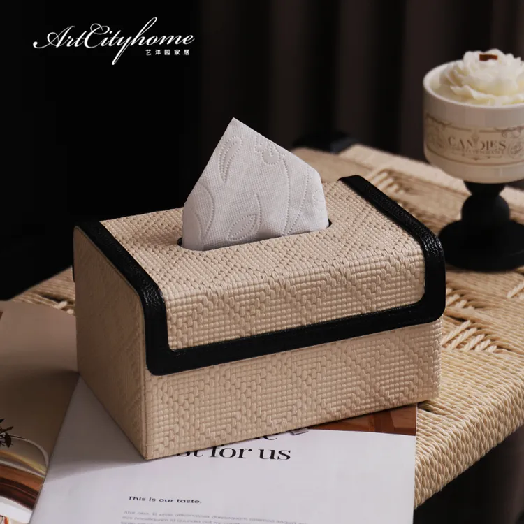 现代轻奢针织皮革纸巾盒客厅家用民宿酒店高档餐巾收纳盒软装摆件