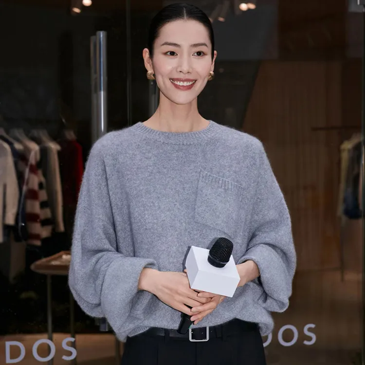 刘雯同款纯羊毛衫女毛衣宽松慵懒风2024秋冬新款灰色休闲简约百搭