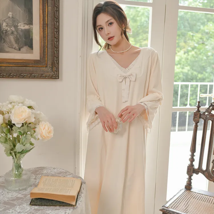逸尔乐正品宫廷风睡裙女冬季海岛绒甜美中长款睡衣裙高级感家居服