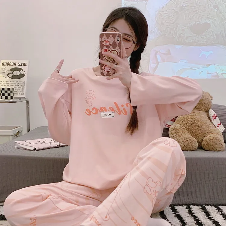 春秋季新款睡衣女纯棉长袖甜美可爱少女家居服套装可外穿超好看的