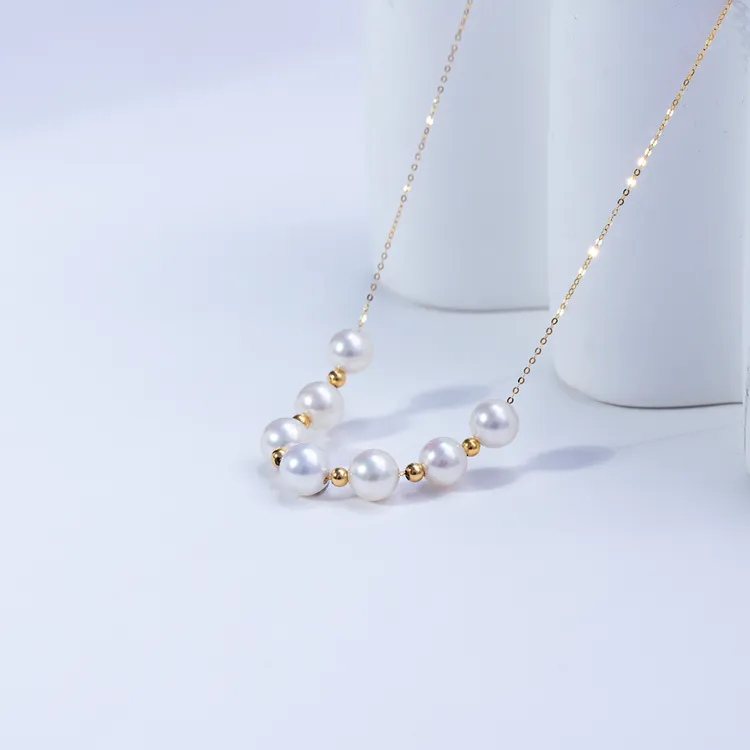 BELLE CIAO/俏真珠【森雨推荐】淡水珍珠18K金微笑链7珠7.5-8.5mm