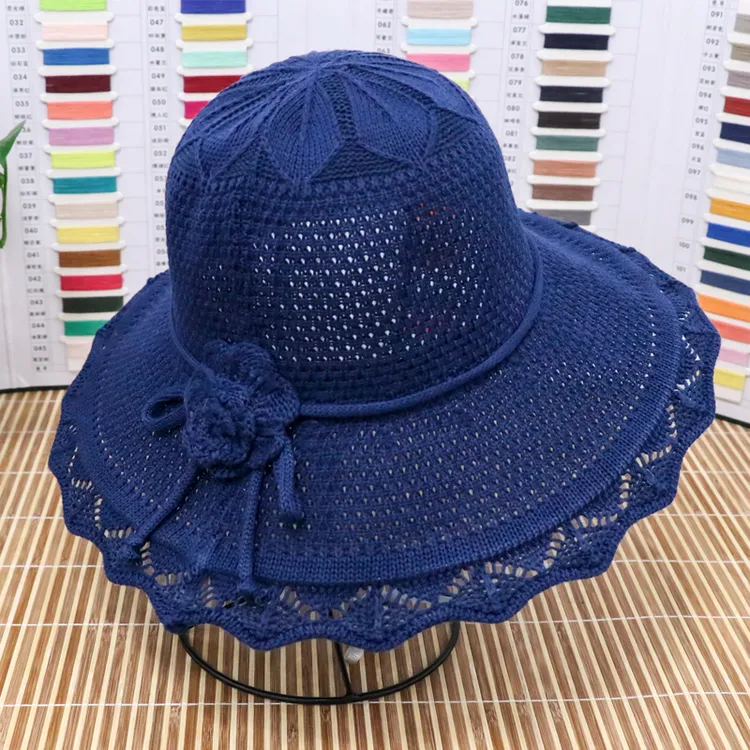 大帽檐针织遮阳帽可折叠女韩版冰凉透气时尚百搭防晒帽