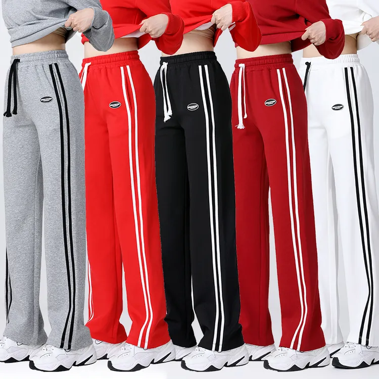 秋季新款广场舞健身操跑步休闲运动百搭跳舞显瘦洋气条纹直筒裤子