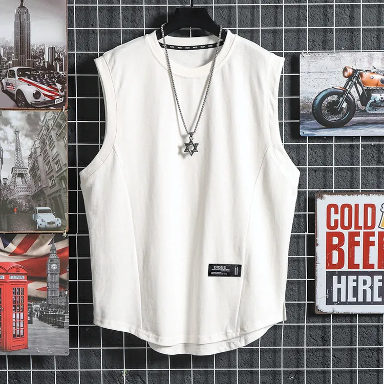 夏季新款运动ins潮韩版纯色棉T恤衫无袖背心坎肩男女情侣打底男装