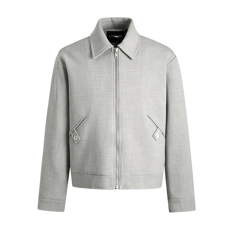 GOSNACE/GOS竖纹翻领短宽麻灰色拼接立体剪裁男装夹克