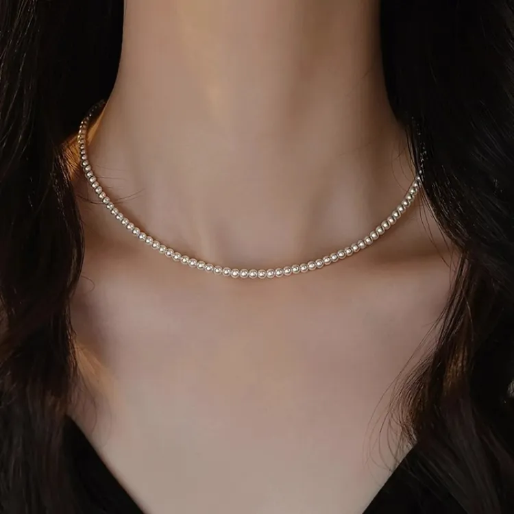 仿珍珠项链 极细颈链小众设计感高级感轻奢小米珠锁骨链女