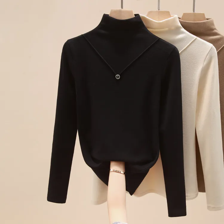 螺纹德绒大码长袖T恤衫秋冬爆款独特别致微胖收腰显瘦打底上衣ins