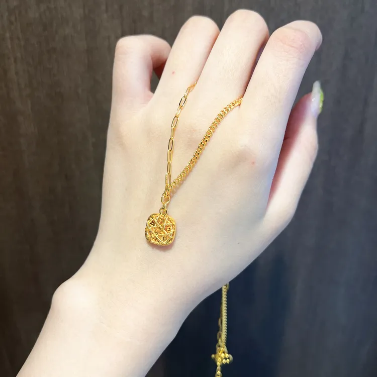 铜合金项链 【饰饰如意】新中式方糖项链时尚百搭坠链