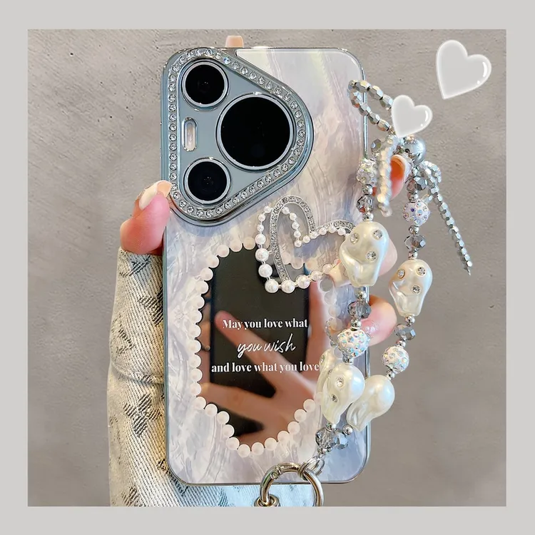 华为pura70pro+手机壳mate60pro立体爱心镜面70Ultra奢华mate60