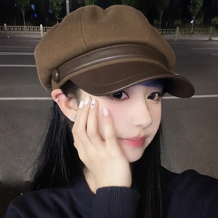 纯萃美大头围秋冬鸭舌帽子女黑色时尚复古画家贝雷帽百搭八角帽子