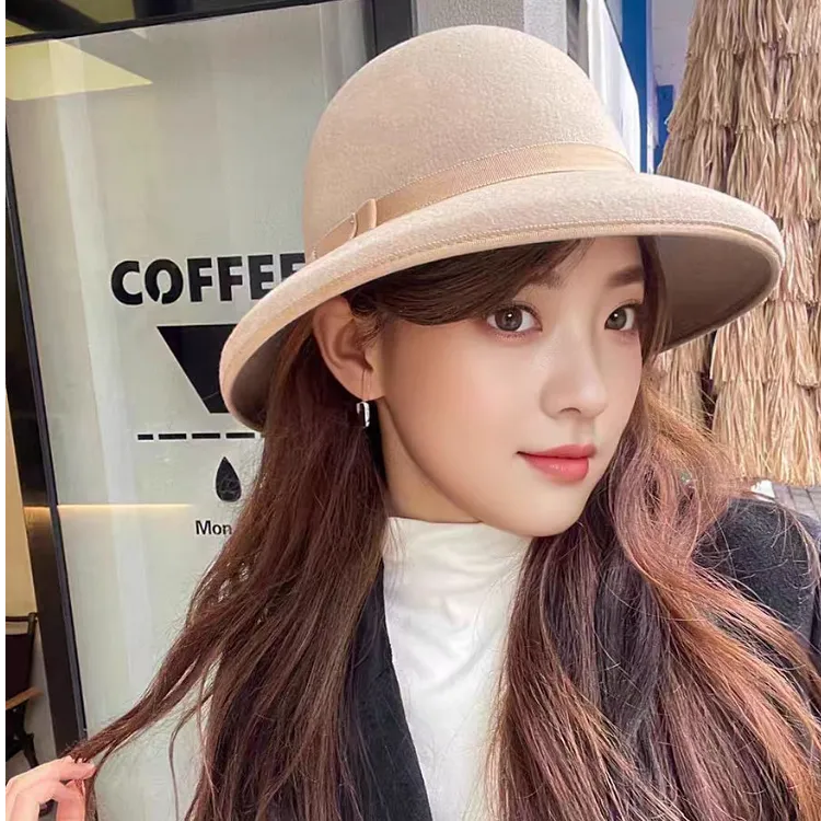 2026新赫本风羊毛呢渔夫帽女款法式复古礼帽盆帽优雅气质名媛帽子