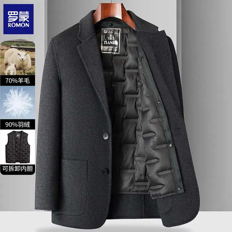 罗蒙可脱卸加绒内胆双面呢西装男冬季加厚修身外套短款羊毛呢子大
