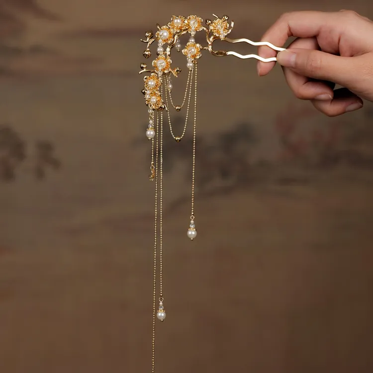 亭中荷【妃子笑】发簪梅花簪国风古风简约日常百搭复古超仙仙气