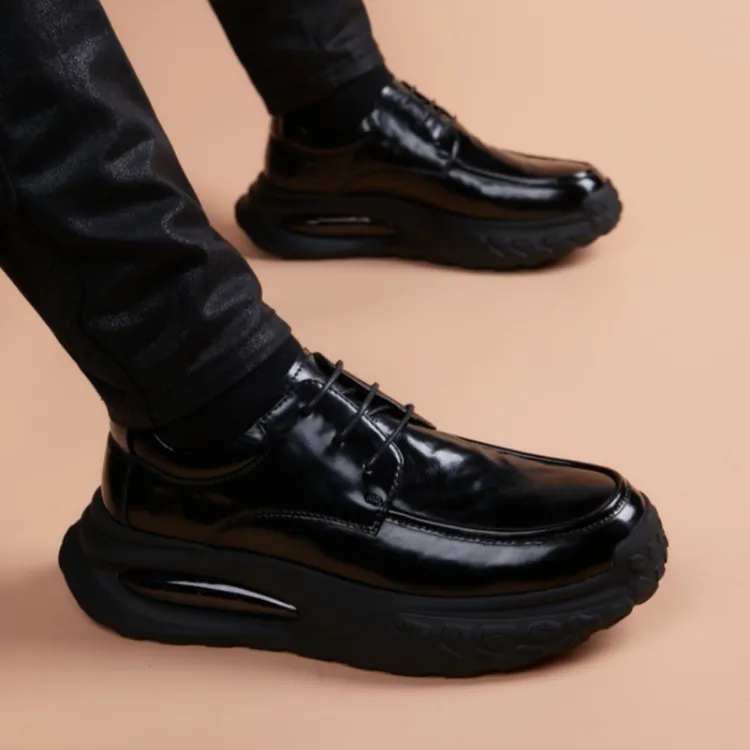 百搭皮鞋男商务休闲气垫底减震厚底潮流圆头韩版英伦风青年德比鞋