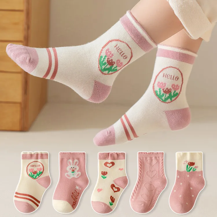 【5双装棉袜】新品秋冬儿童袜子可爱卡通男童女童袜子0-12岁中筒袜