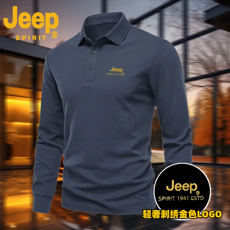 【品牌刺绣】JEEPSPIRIT经典时尚长袖polo衫男士t恤商务男士长袖t恤