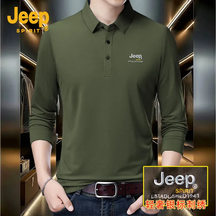 JEEP SPIRIT级刺绣运动长袖polo衫大气翻领男士t恤时尚秋冬爆款