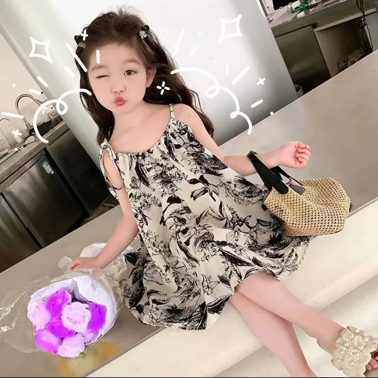 儿童女童夏季新款时尚吊带连衣裙中国风洋气宽松女宝宝裙子女孩